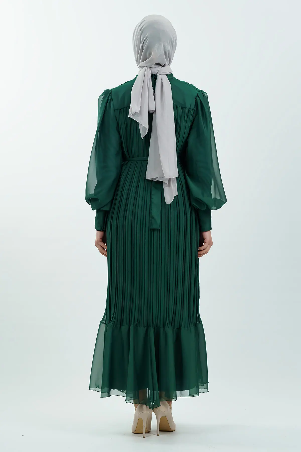 Pileli Kemerli Tesettür Elbise-detail