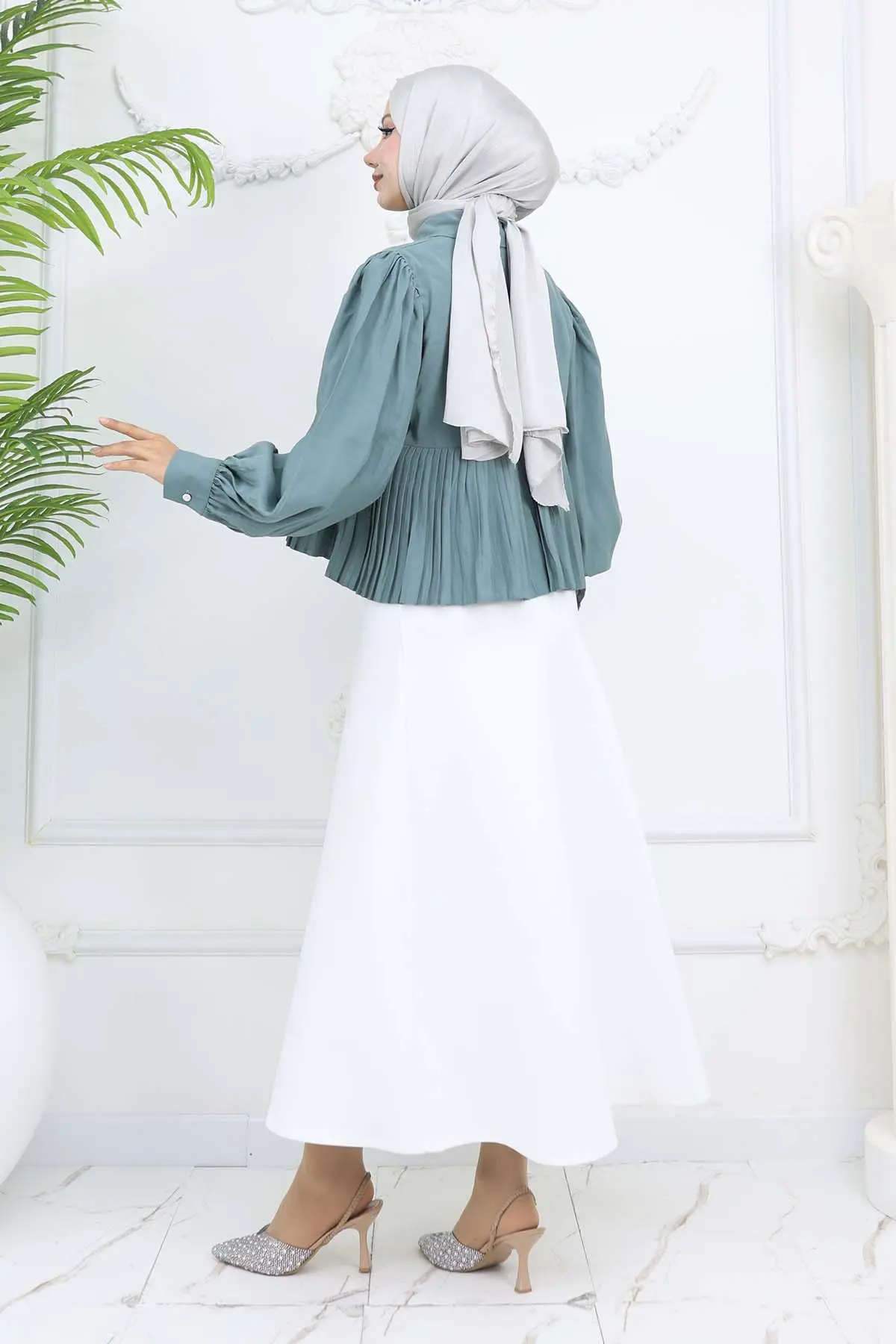 Pileli Kısa Gömlek Çağla 2248-detail