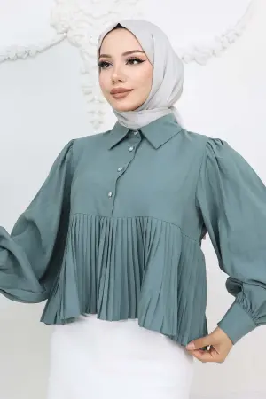 Pileli Kısa Gömlek Çağla 2248