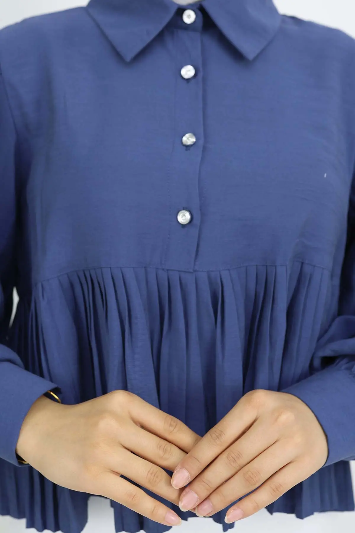 Pileli Kısa Gömlek İndigo 2248-detail