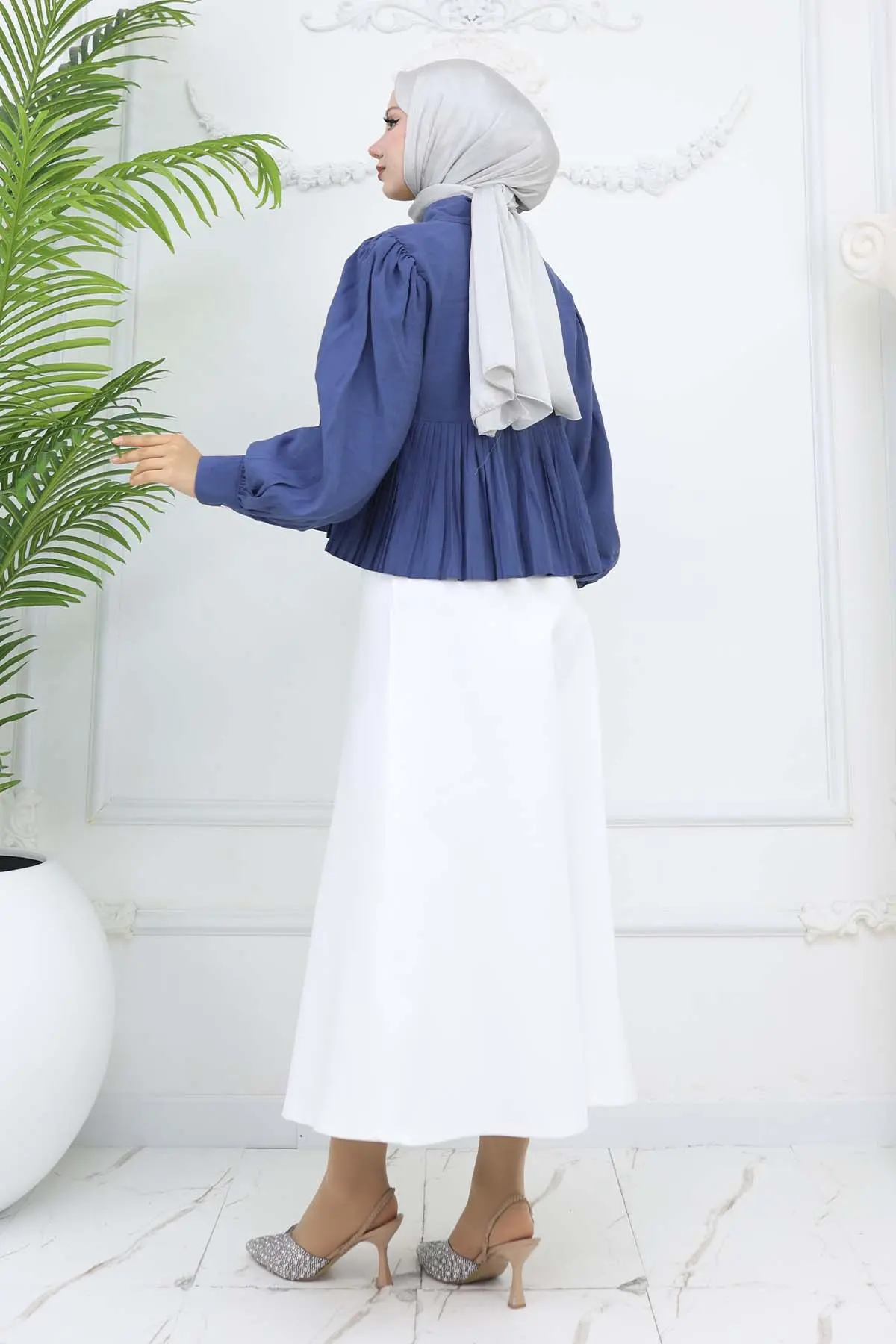 Pileli Kısa Gömlek İndigo 2248-detail