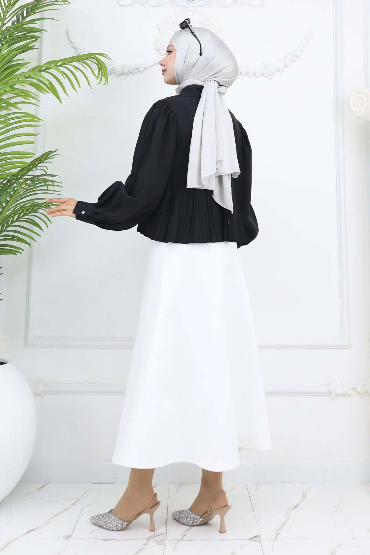 Pileli Kısa Gömlek Siyah 2248-detail