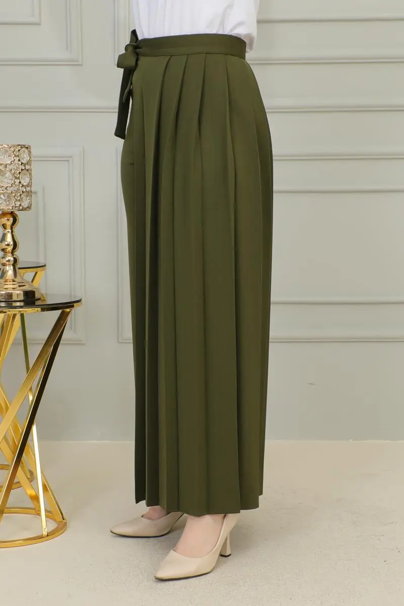 Piliseli Pantolon Etek Haki-detail