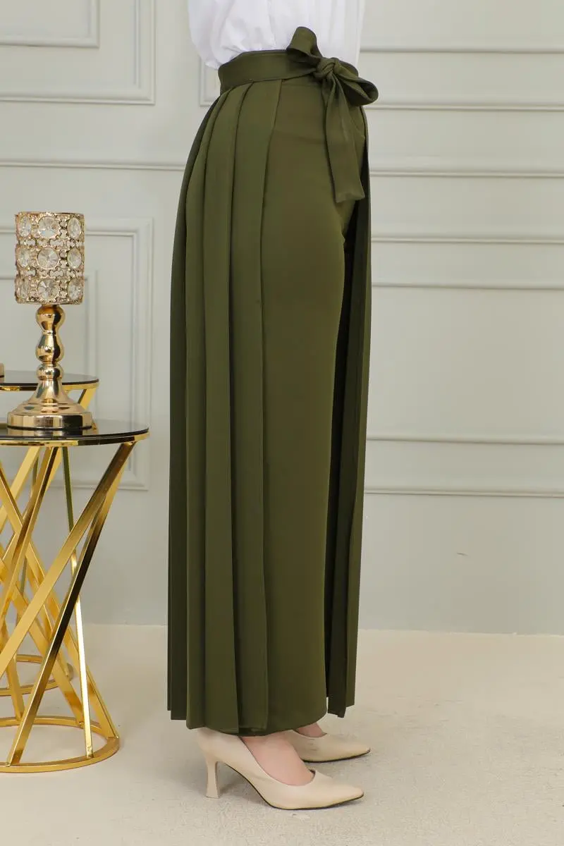 Piliseli Pantolon Etek Haki-detail