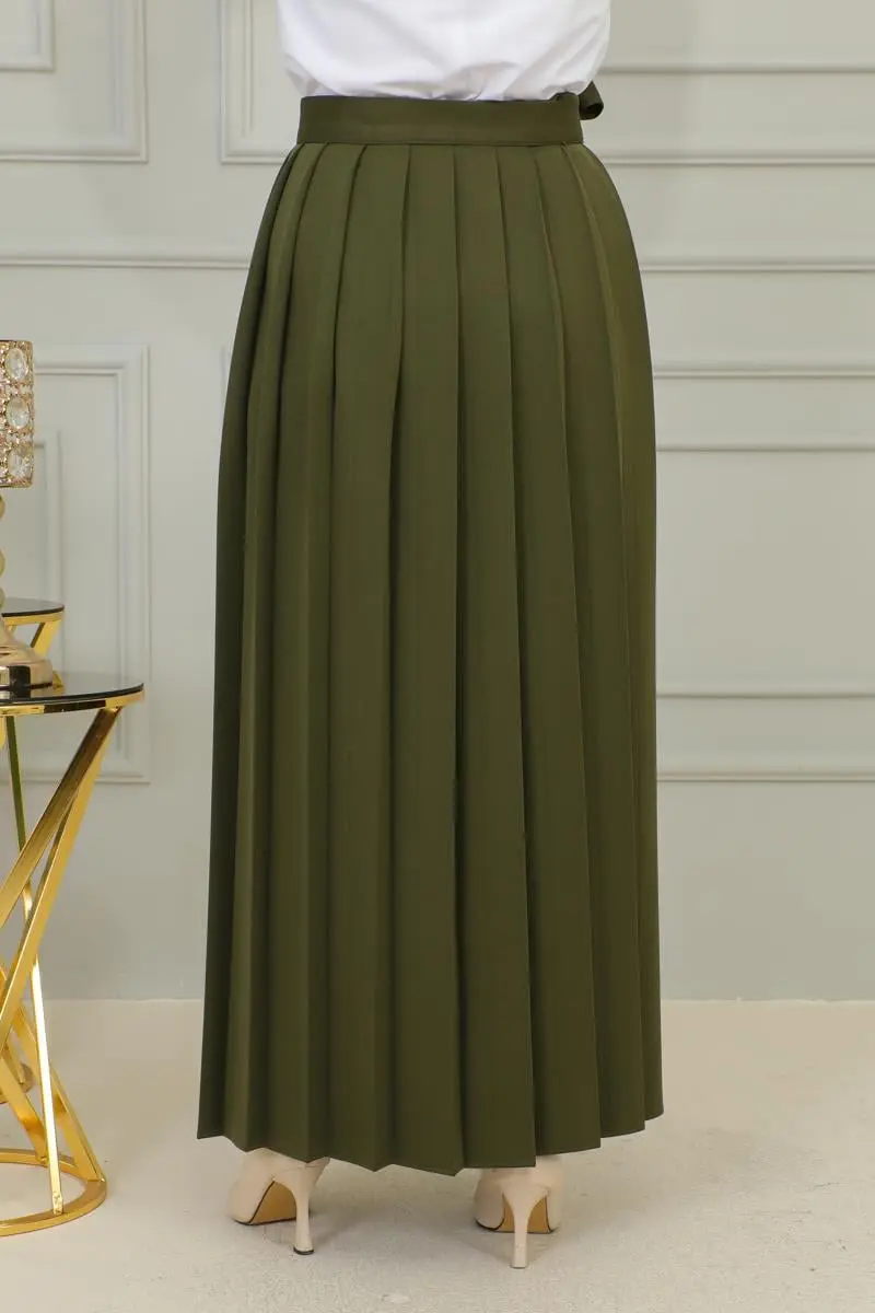 Piliseli Pantolon Etek Haki-detail