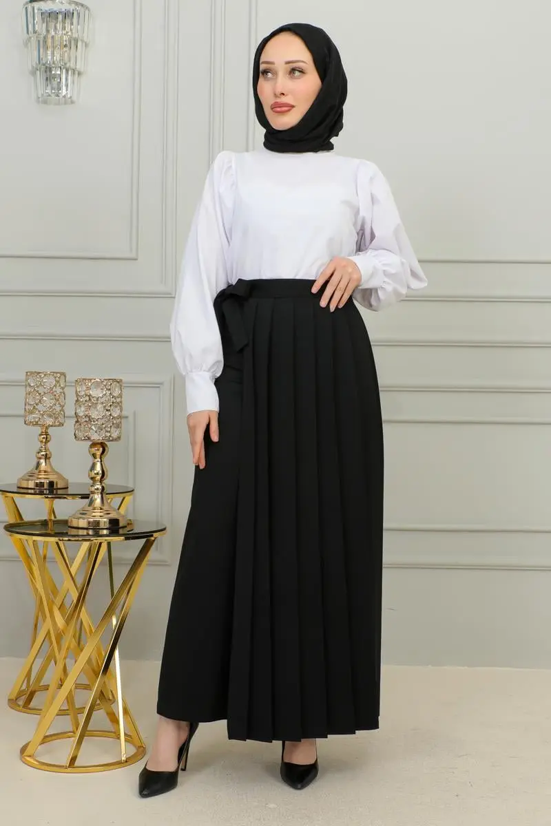 Piliseli Pantolon Etek Siyah-detail