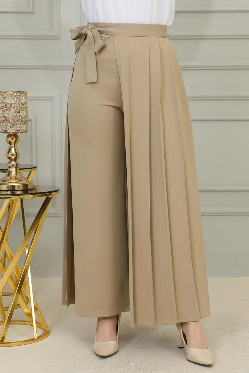 Piliseli Pantolon Etek Vizon-detail