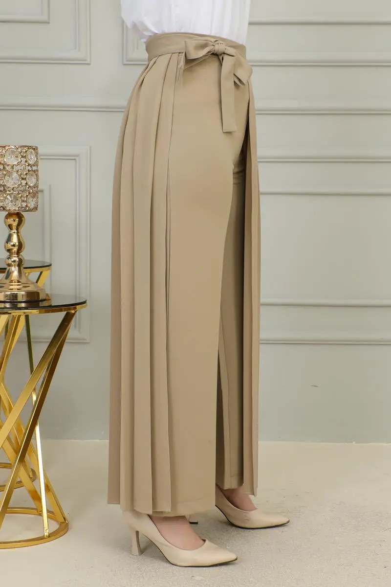 Piliseli Pantolon Etek Vizon-detail