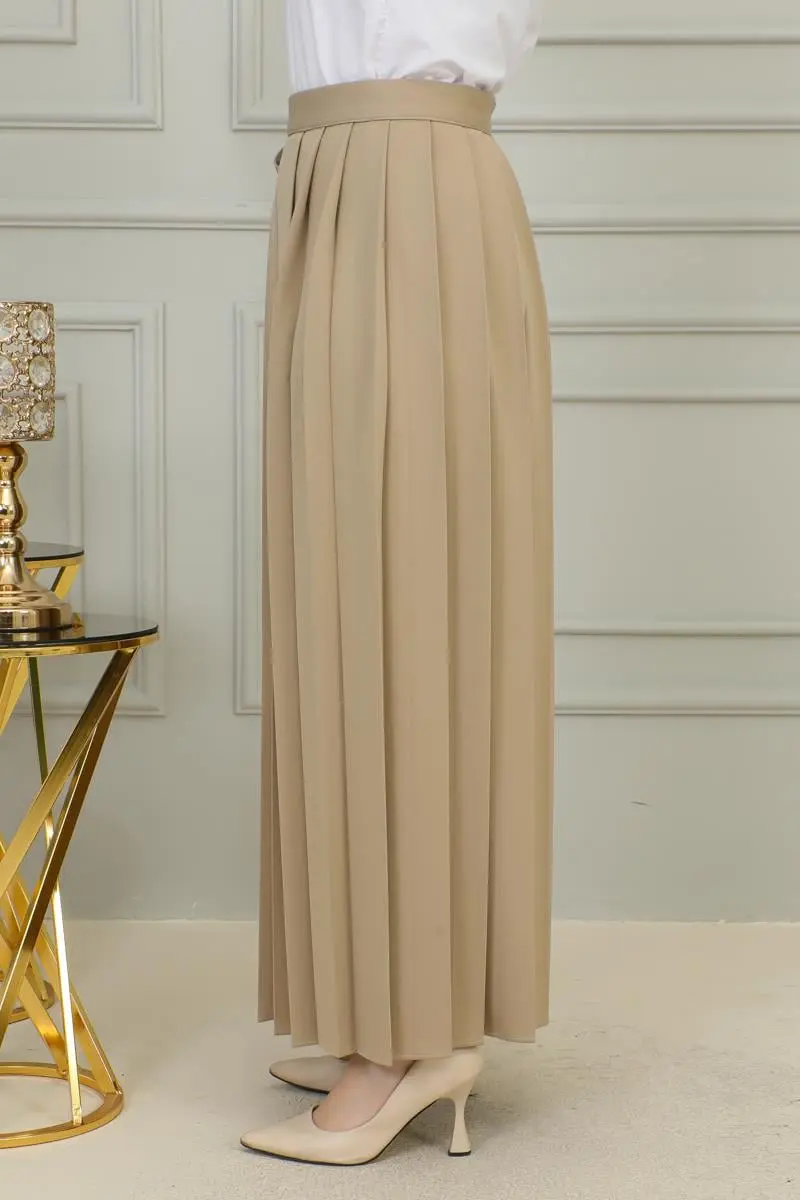 Piliseli Pantolon Etek Vizon-detail