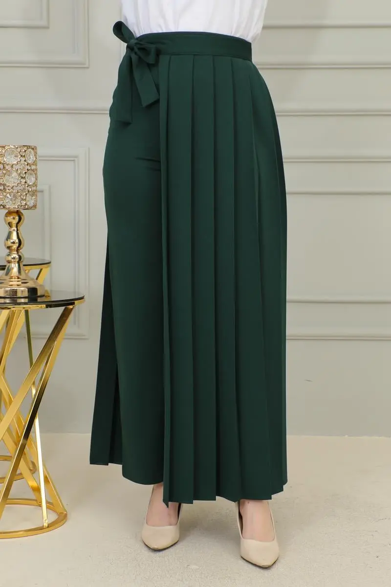 Piliseli Pantolon Etek Zümrüt Yeşili-detail