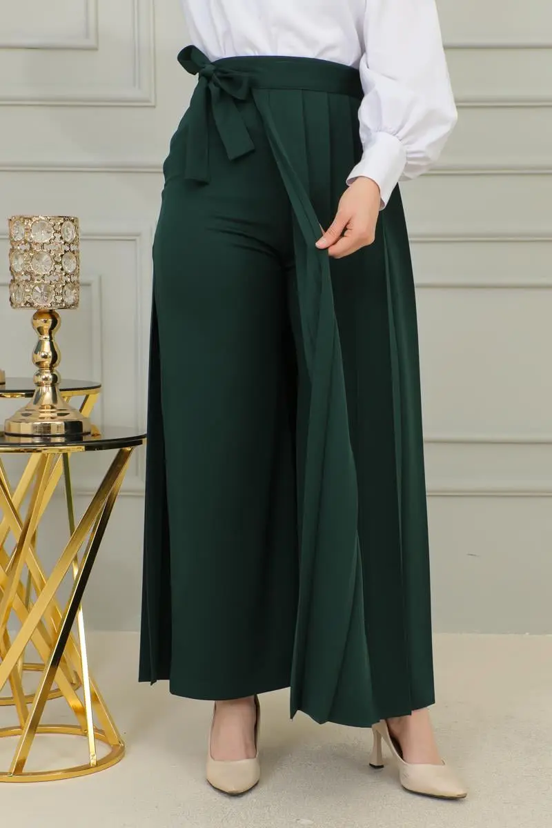 Piliseli Pantolon Etek Zümrüt Yeşili-detail