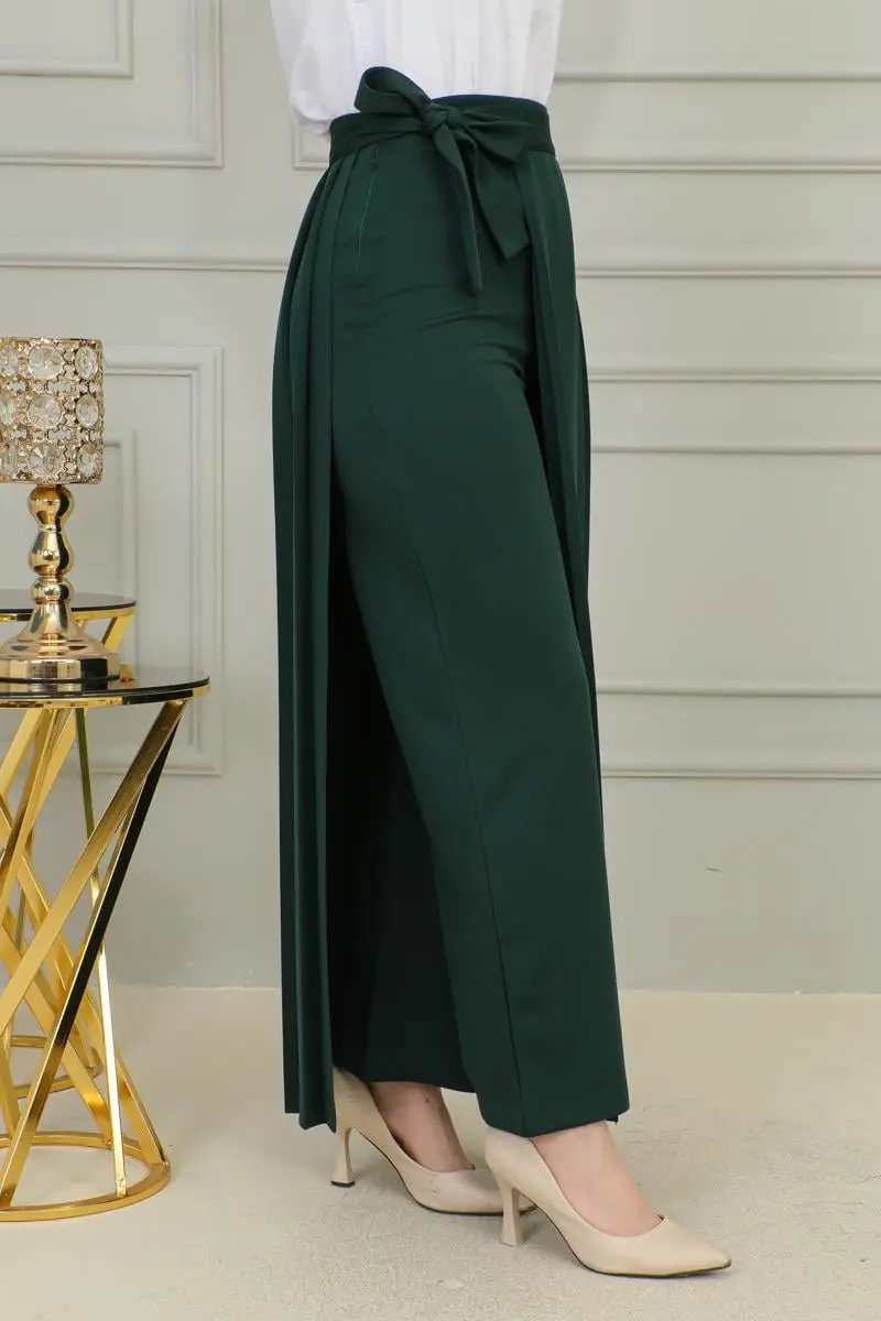 Piliseli Pantolon Etek Zümrüt Yeşili-detail