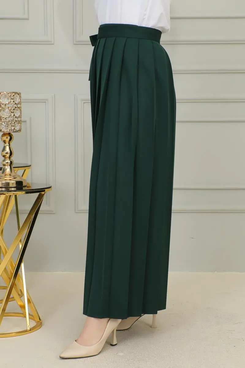 Piliseli Pantolon Etek Zümrüt Yeşili-detail