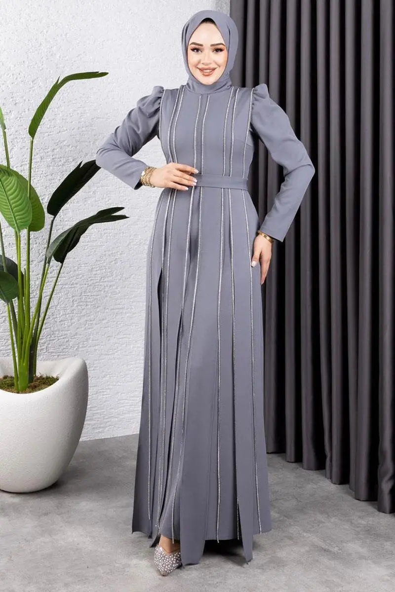 Pırlanta Taşlı Abiye Gri-detail