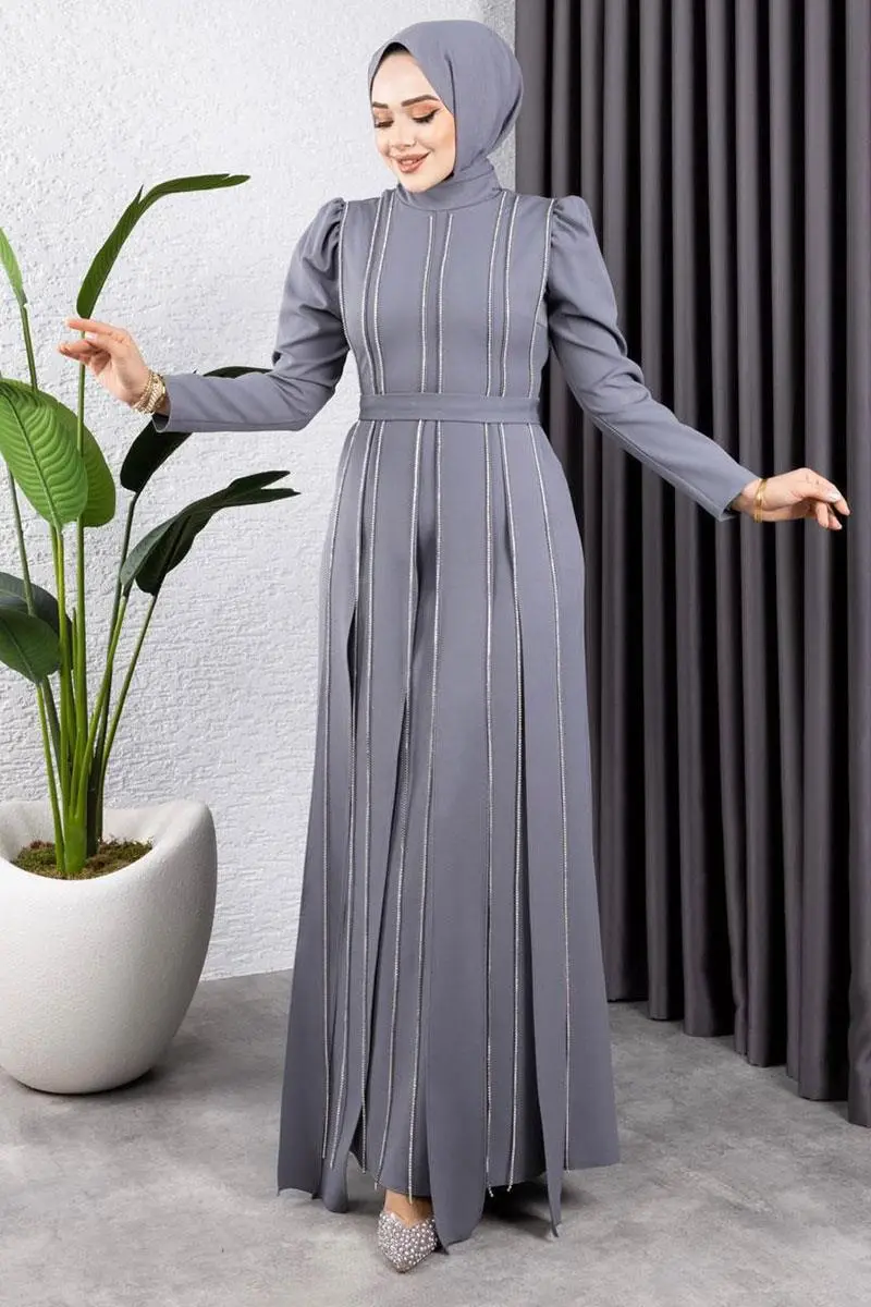 Pırlanta Taşlı Abiye Gri-detail