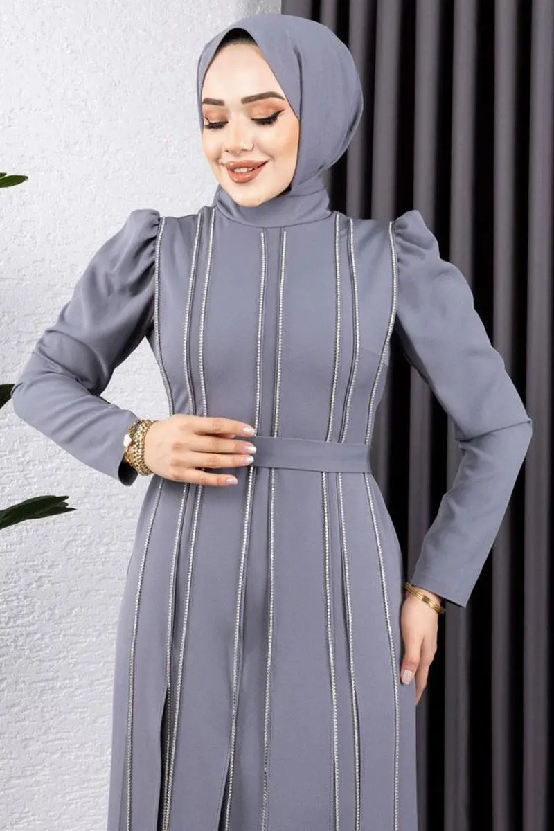Pırlanta Taşlı Abiye Gri-detail