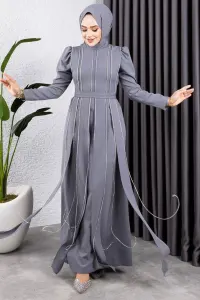 Pırlanta Taşlı Abiye Gri