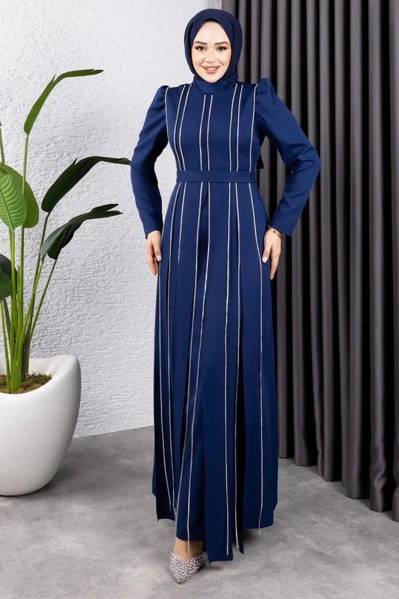 Pırlanta Taşlı Abiye Lacivert-detail