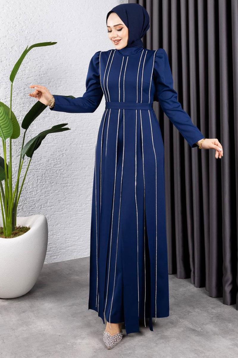 Pırlanta Taşlı Abiye Lacivert