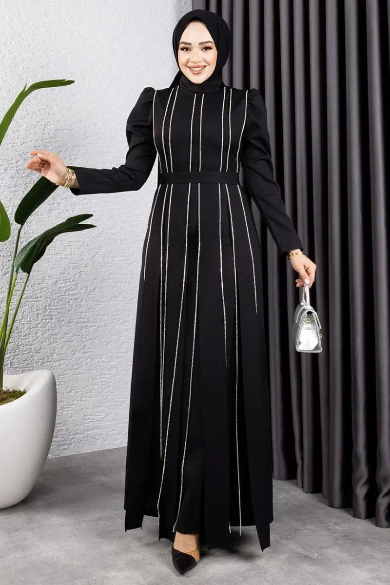 Pırlanta Taşlı Abiye Siyah-detail