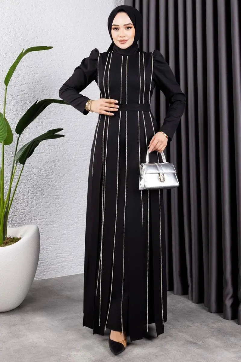 Pırlanta Taşlı Abiye Siyah-detail