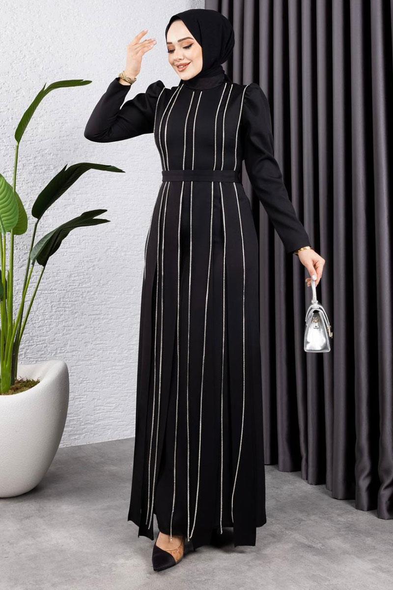 Pırlanta Taşlı Abiye Siyah