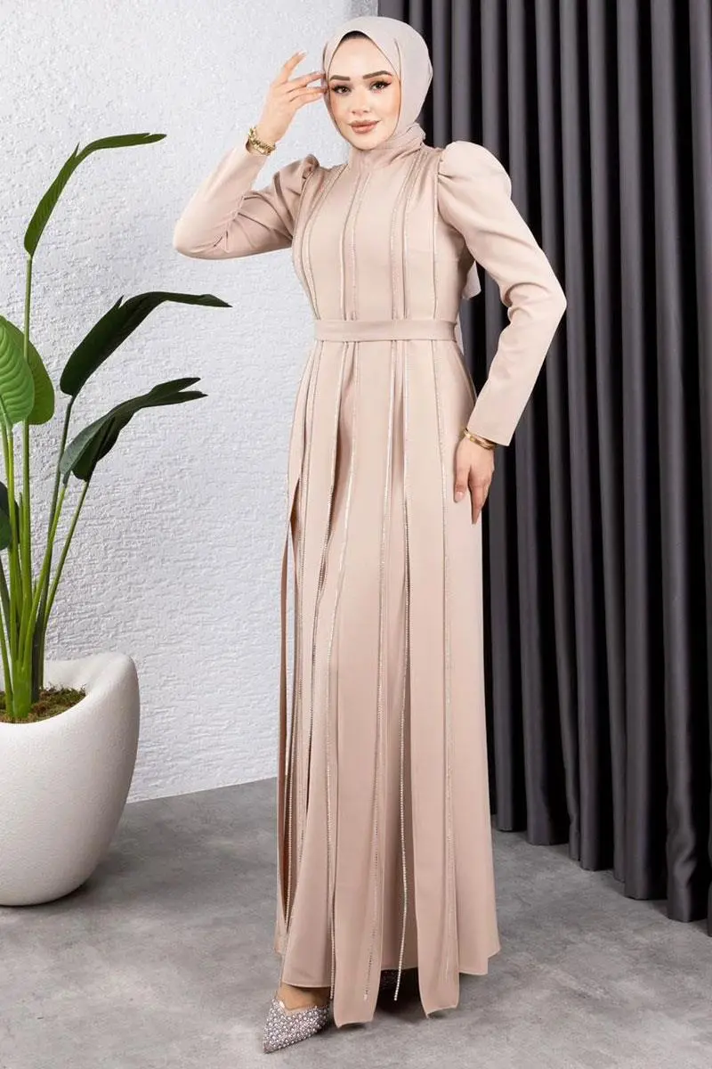 Pırlanta Taşlı Abiye Vizon-detail