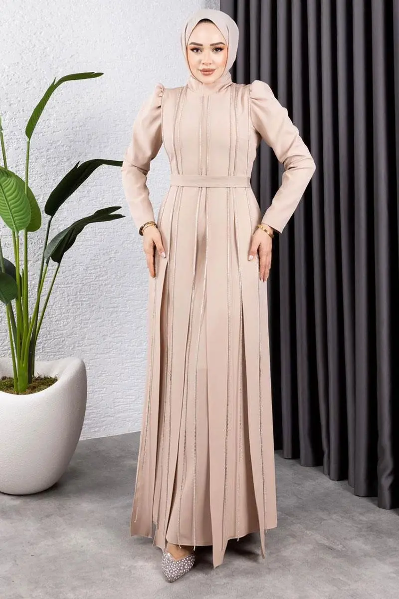 Pırlanta Taşlı Abiye Vizon-detail