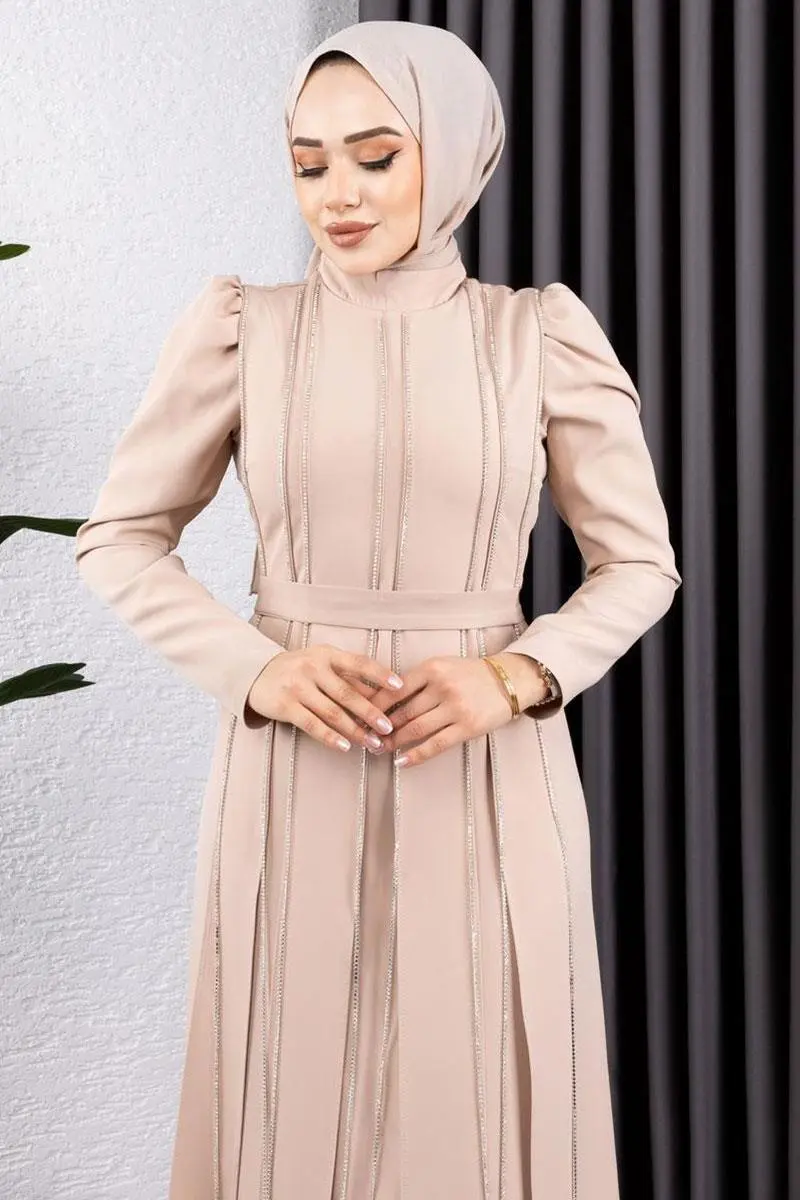 Pırlanta Taşlı Abiye Vizon-detail