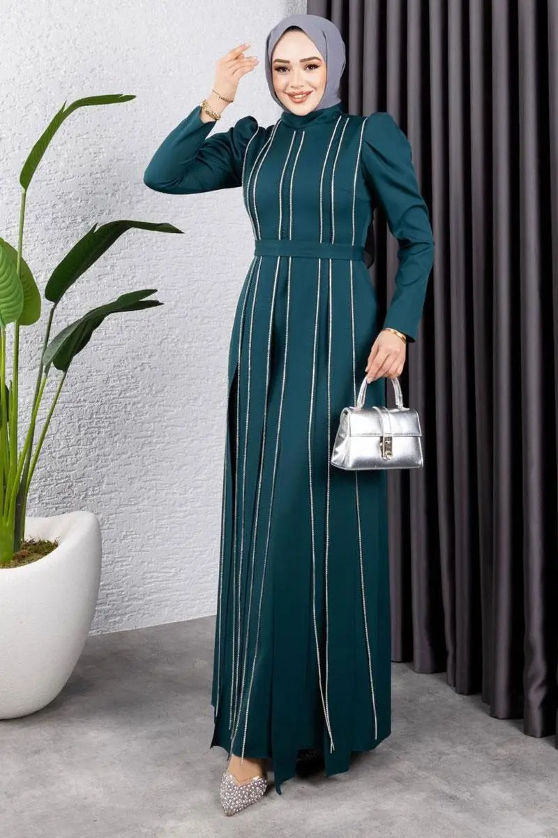 Pırlanta Taşlı Abiye Zümrüt Yeşili-detail