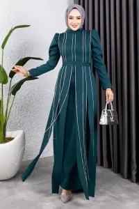 Pırlanta Taşlı Abiye Zümrüt Yeşili