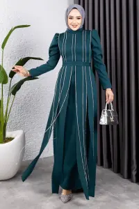 Pırlanta Taşlı Abiye Zümrüt Yeşili