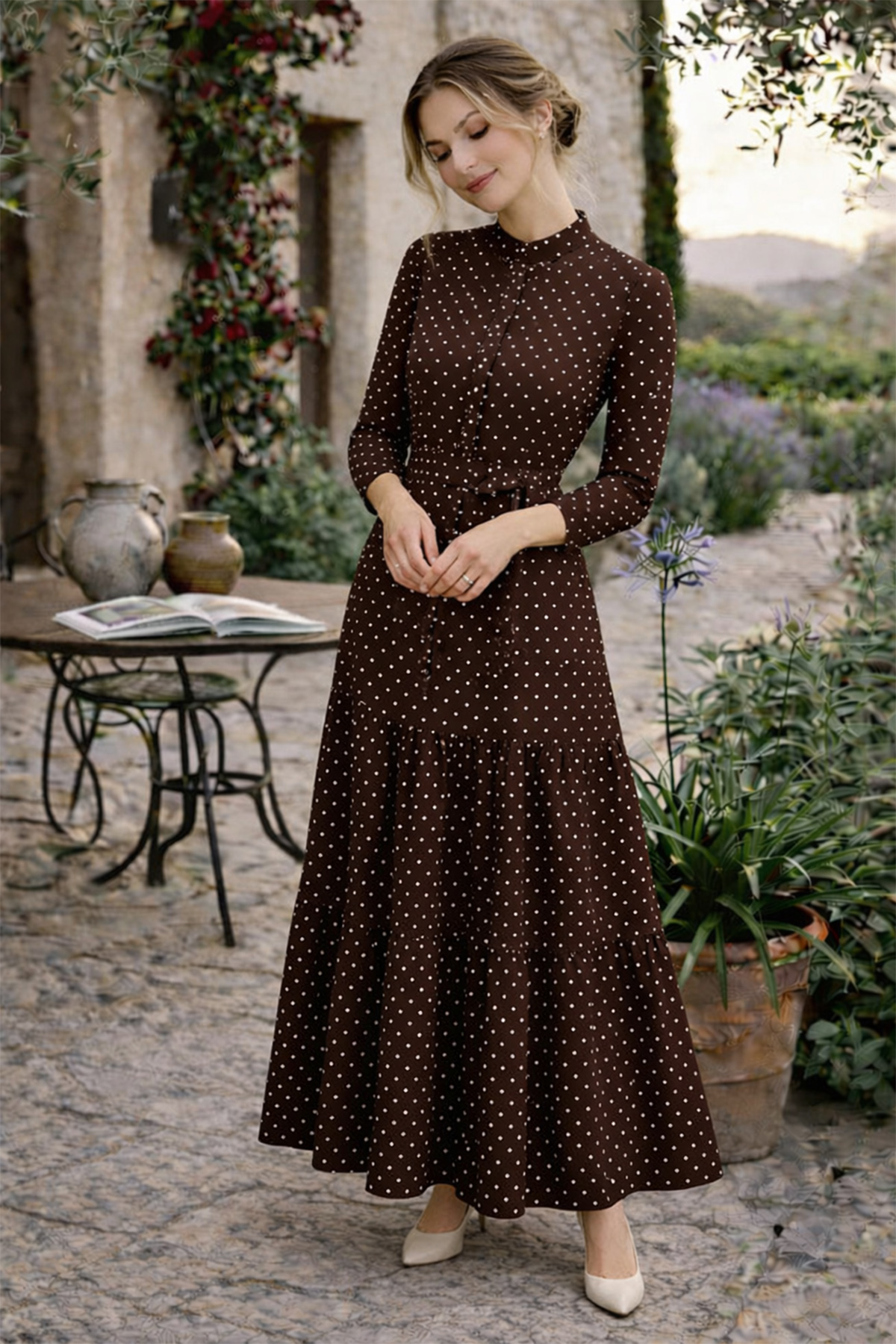 Puantiye Desenli Tesettür Elbise