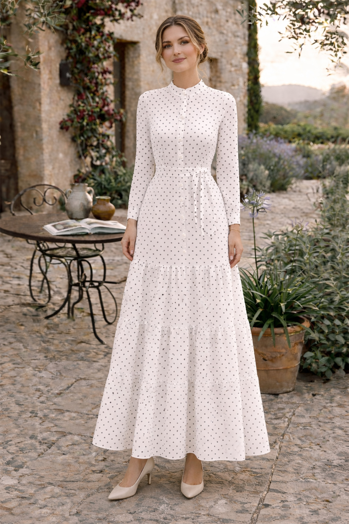 Puantiye Desenli Tesettür Elbise