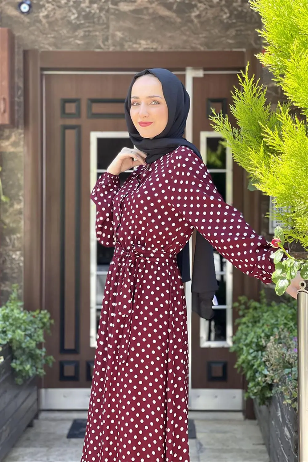 Puantiye Desenli Viskon Elbise-detail