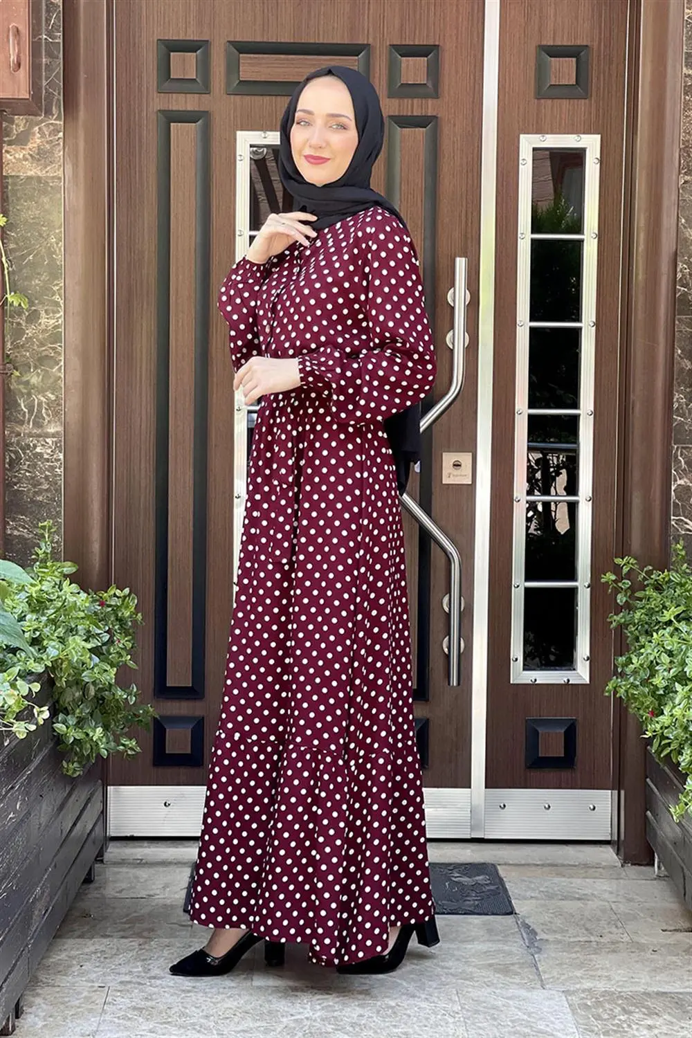 Puantiye Desenli Viskon Elbise-detail