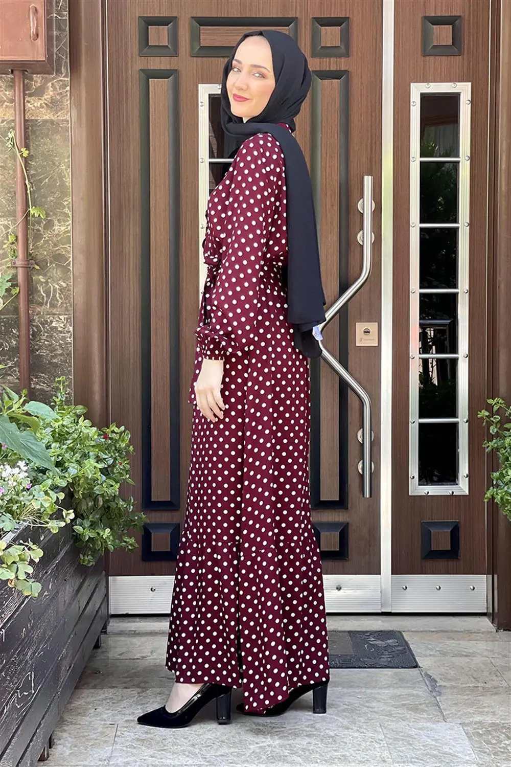 Puantiye Desenli Viskon Elbise-detail