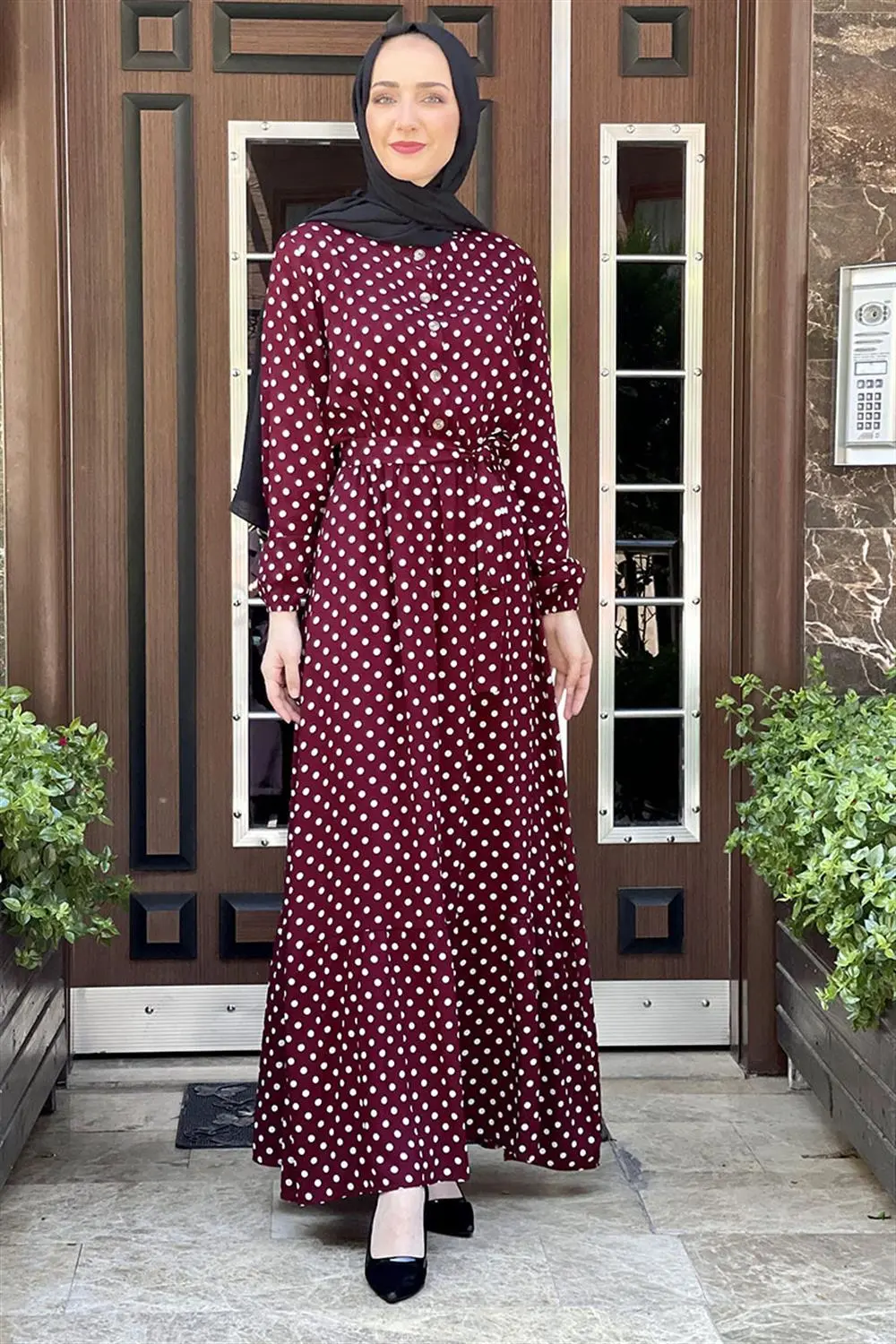 Puantiye Desenli Viskon Elbise-detail