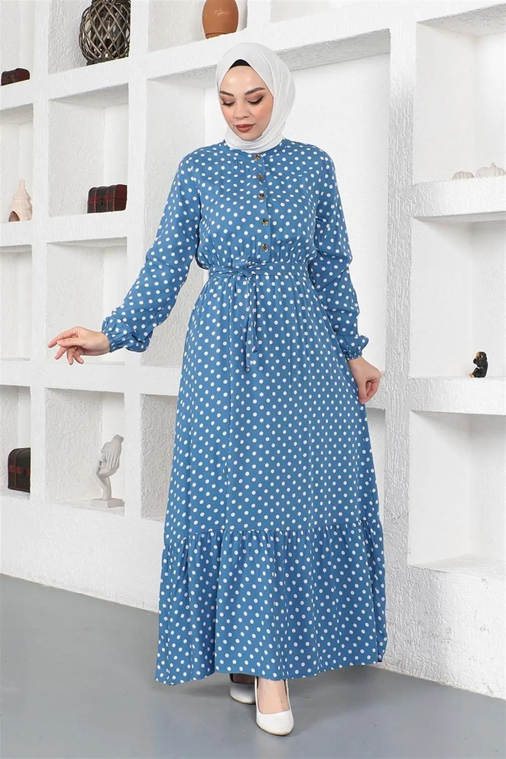 Puantiye Desenli Viskon Elbise-detail