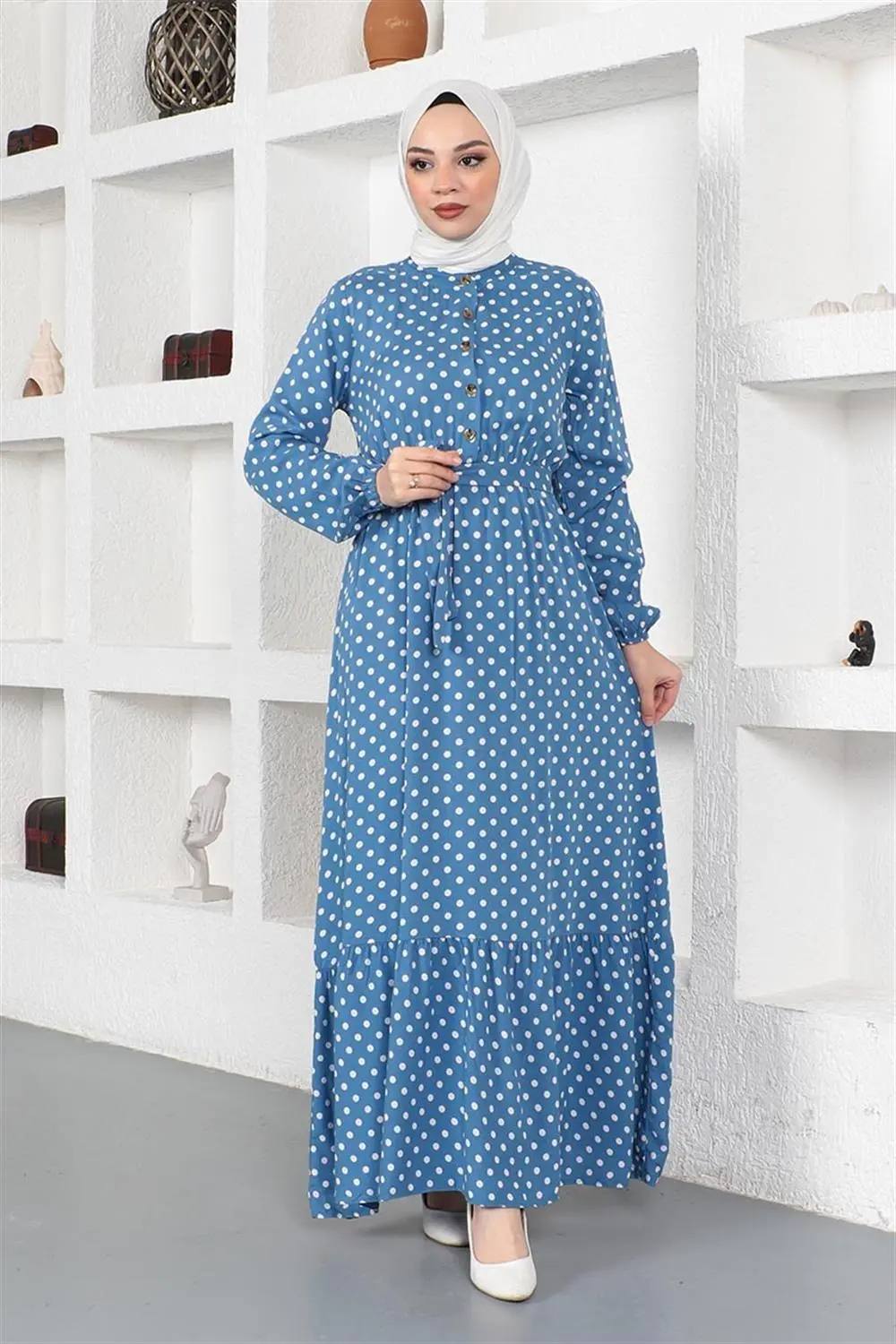 Puantiye Desenli Viskon Elbise-detail