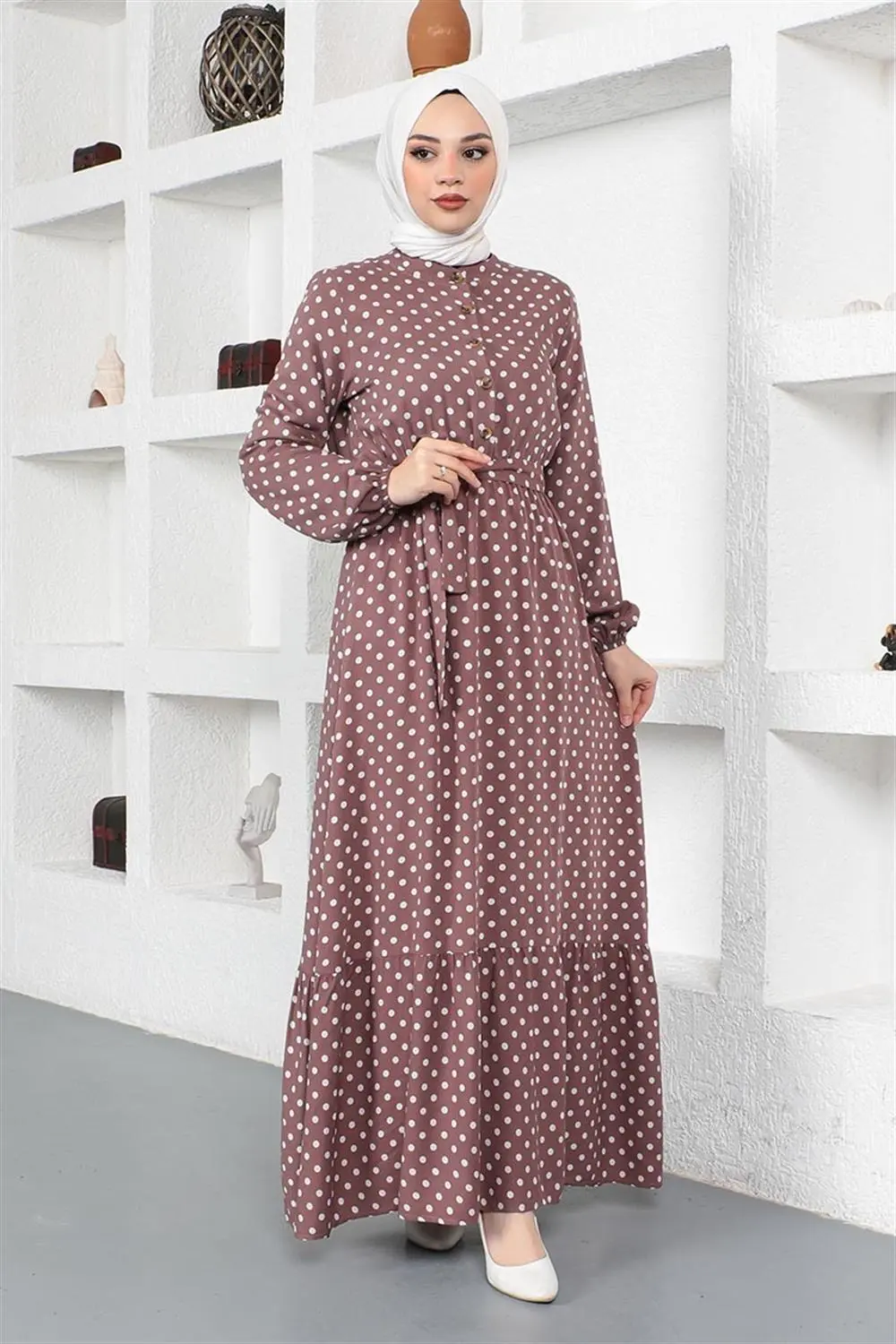 Puantiye Desenli Viskon Elbise-detail