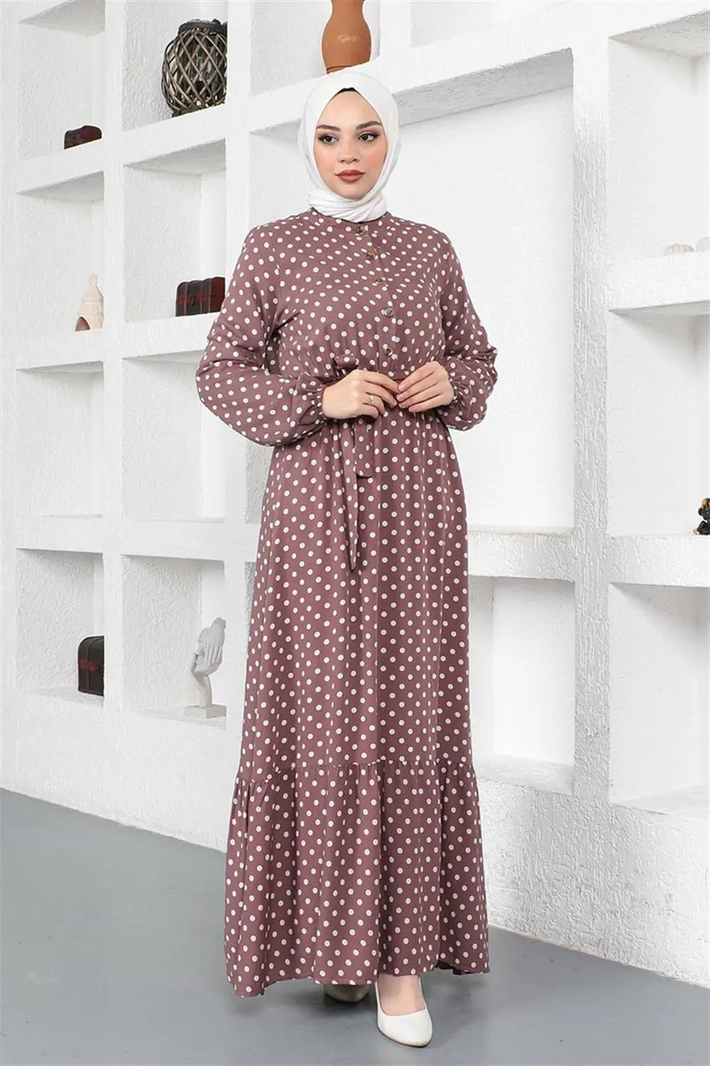 Puantiye Desenli Viskon Elbise-detail