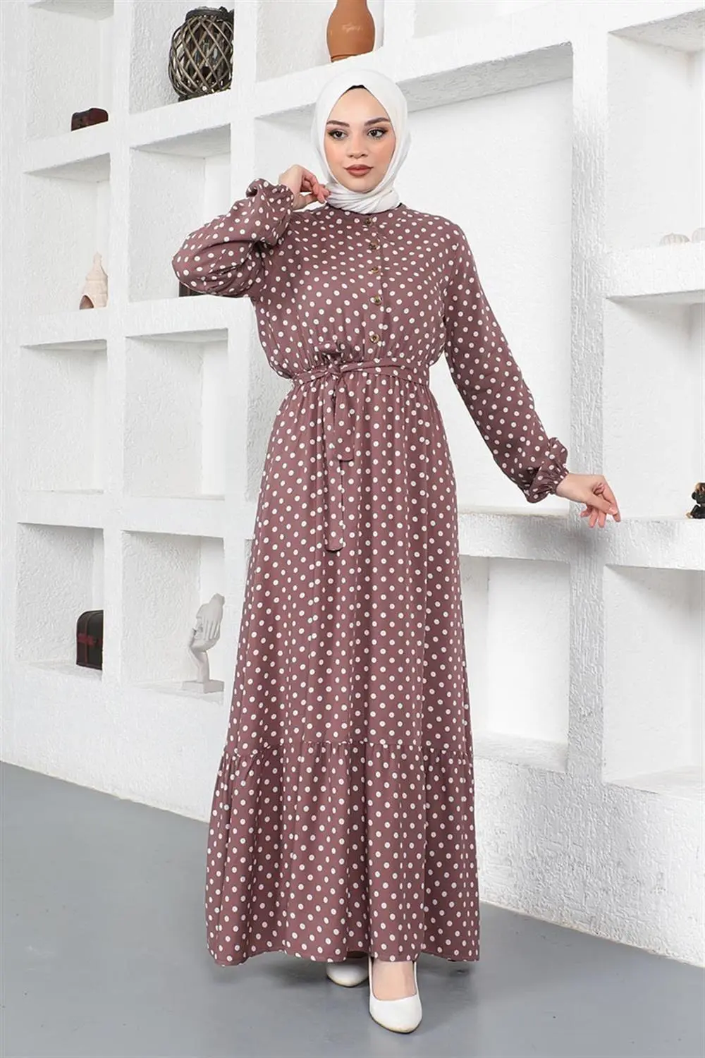 Puantiye Desenli Viskon Elbise-detail