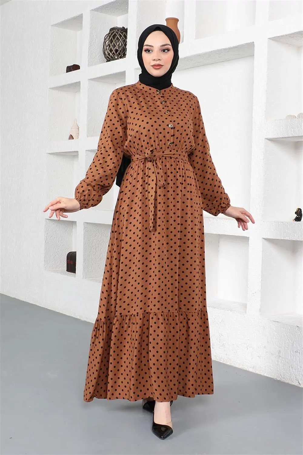 Puantiye Desenli Viskon Elbise-detail