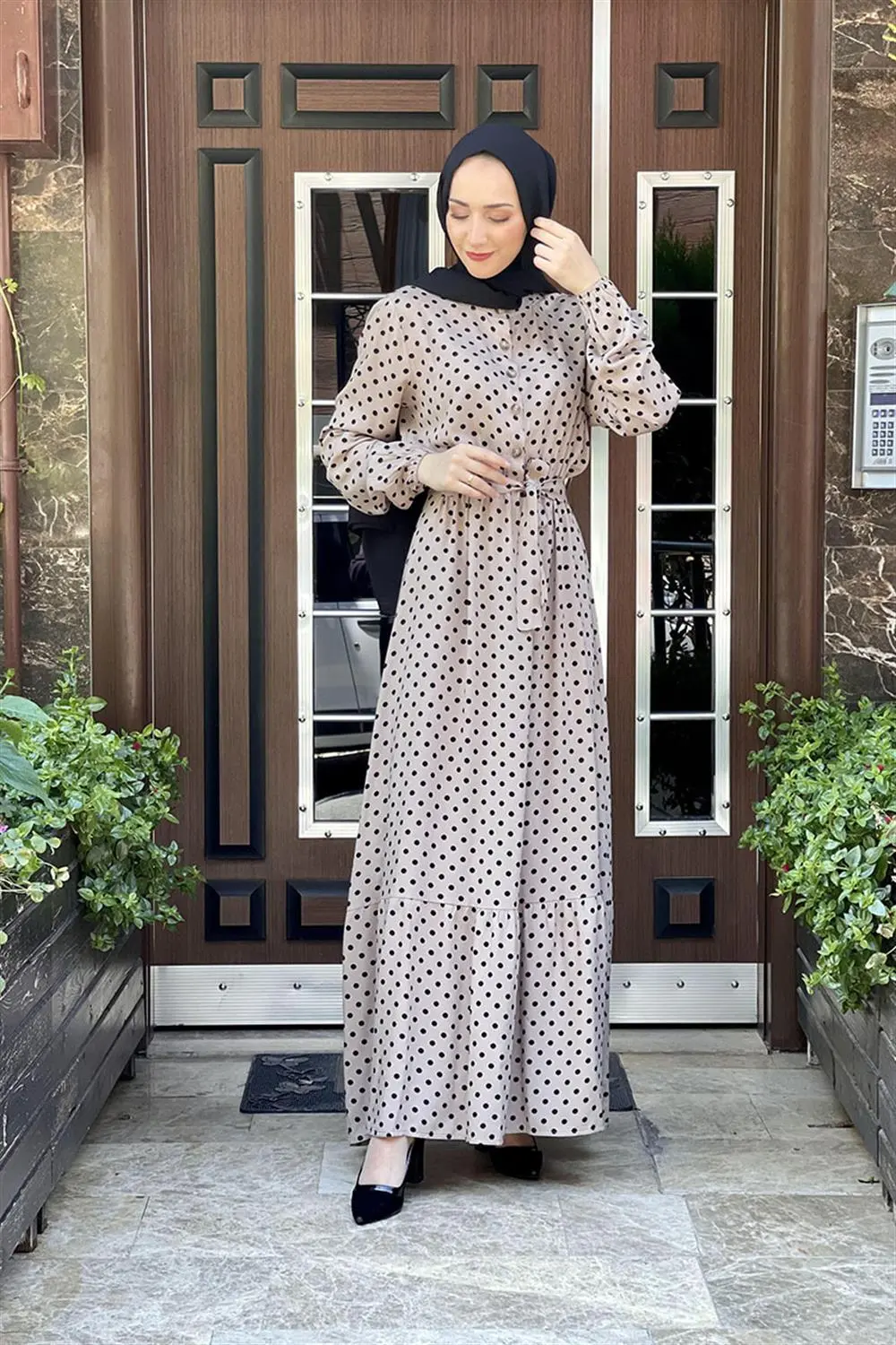 Puantiye Desenli Viskon Elbise-detail