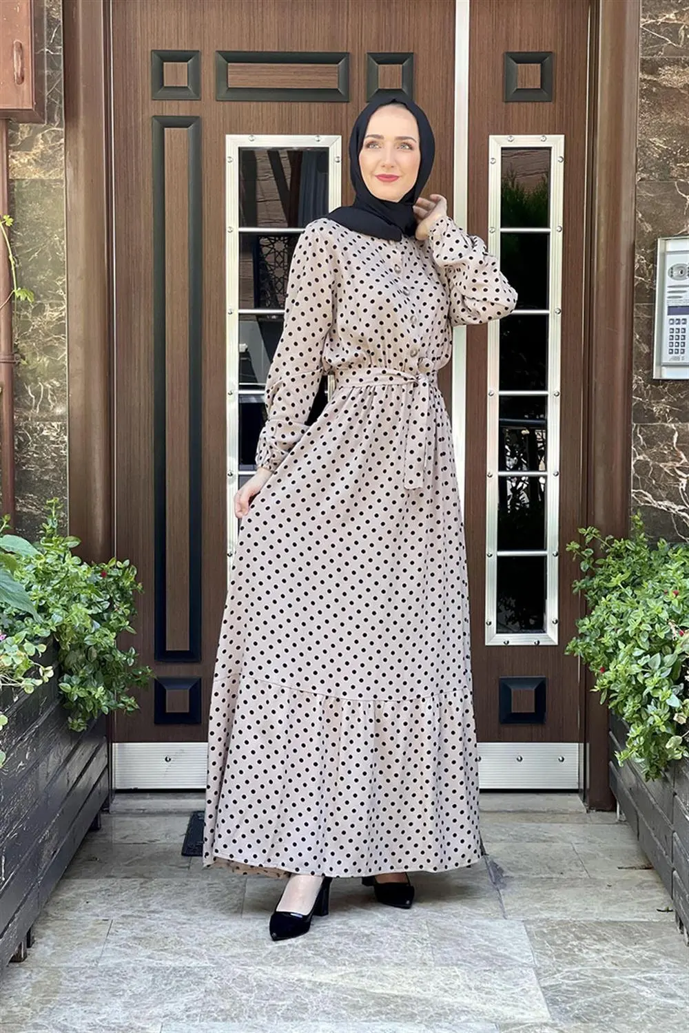 Puantiye Desenli Viskon Elbise-detail