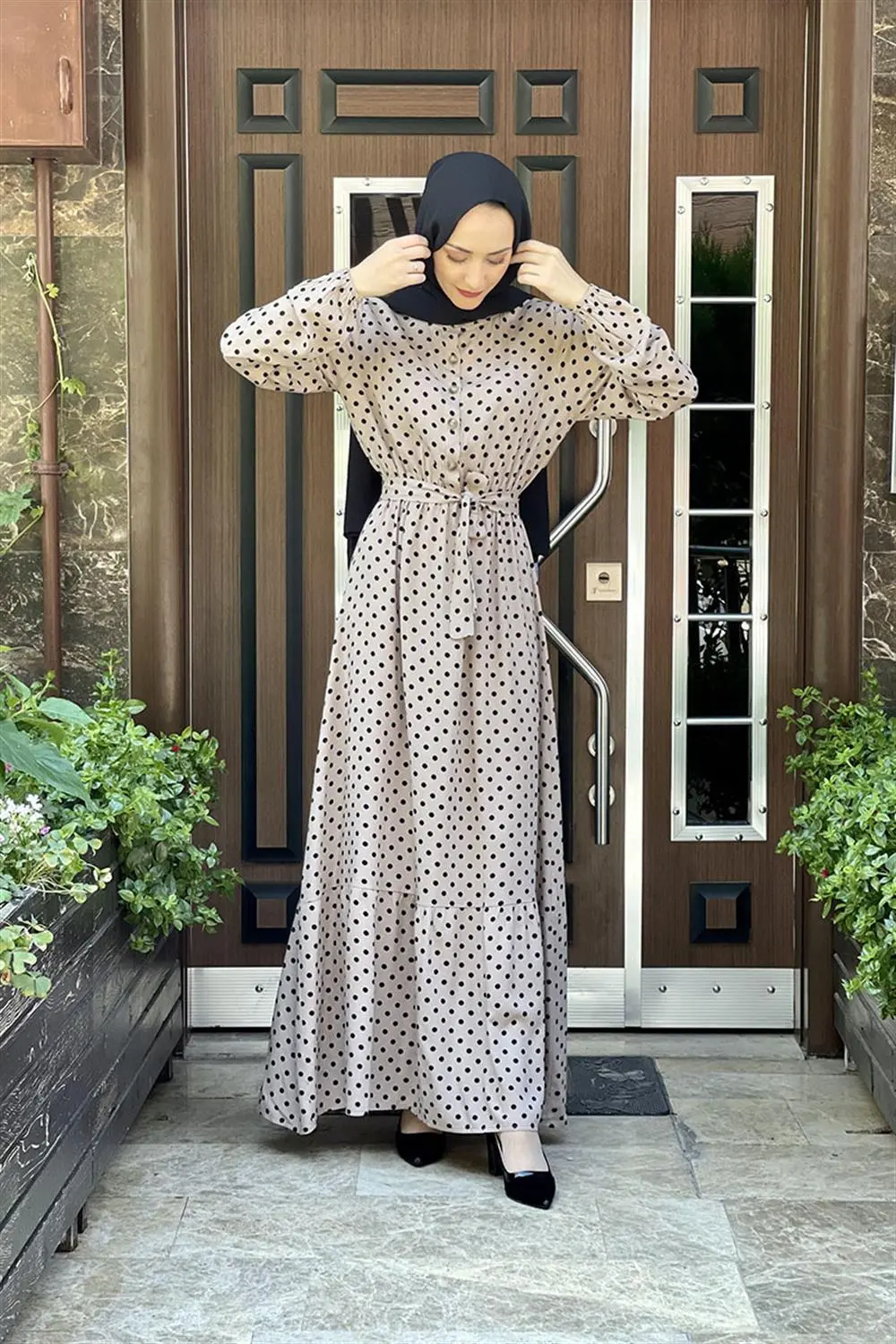 Puantiye Desenli Viskon Elbise-detail