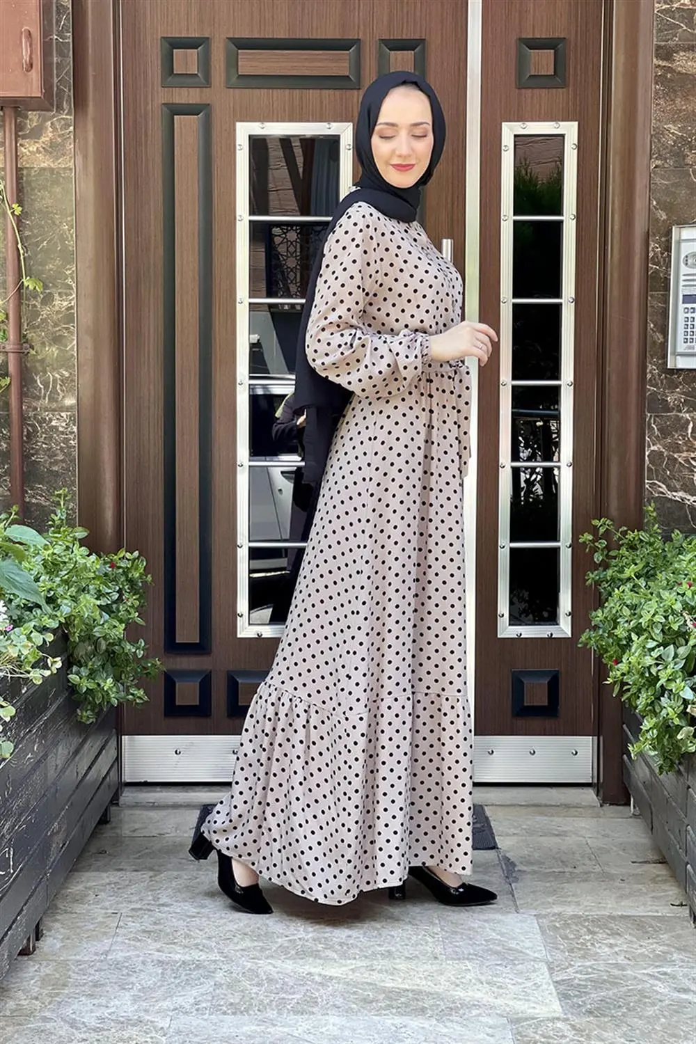 Puantiye Desenli Viskon Elbise-detail