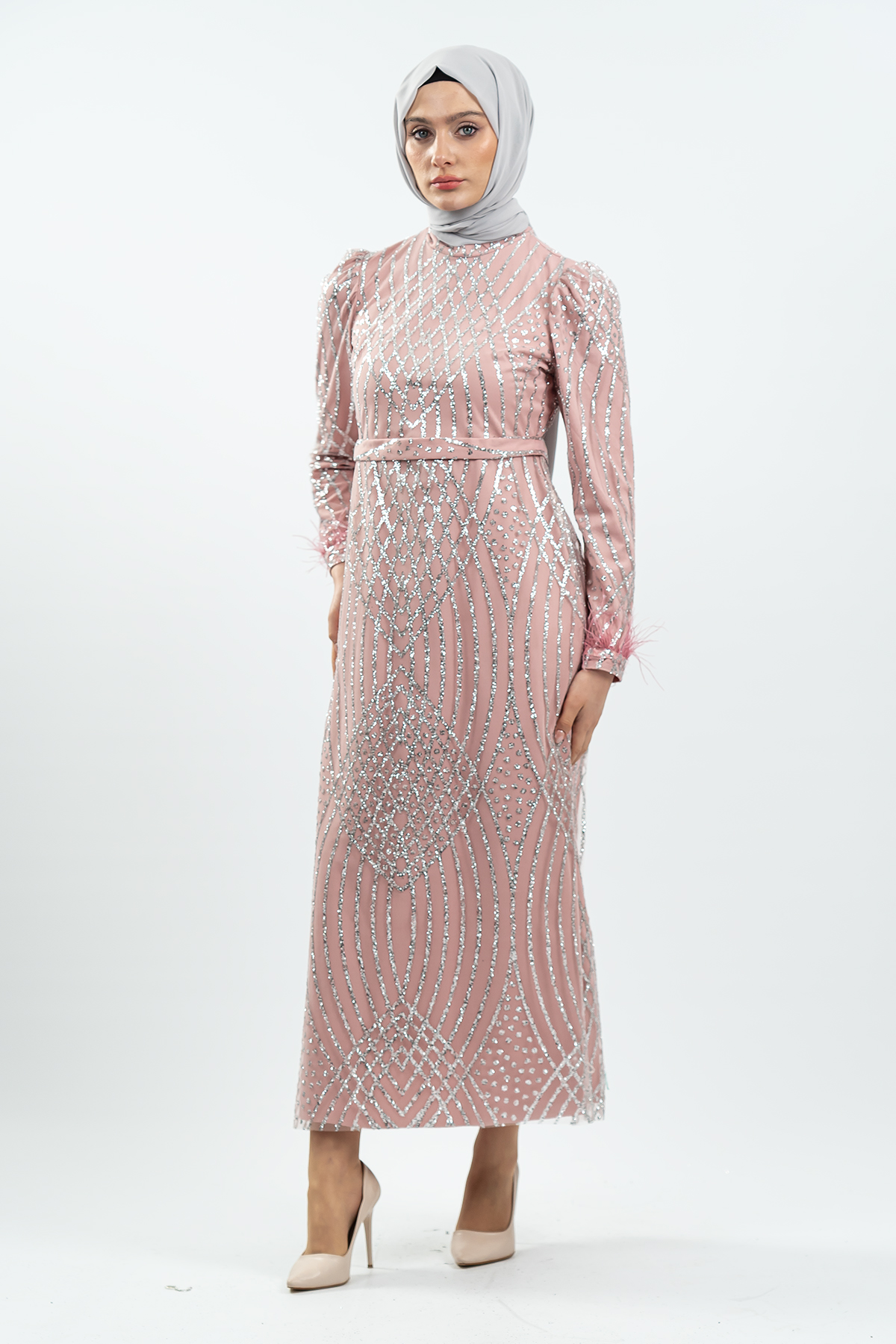 Powder Pink Silvery Evening Dress