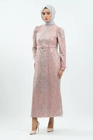 Powder Pink Silvery Evening Dress